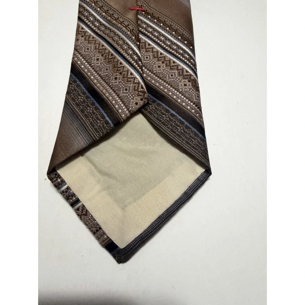 Bergere Mens Necktie Brown Blue Geometric Diagonal Stripe Polyester RN 20547